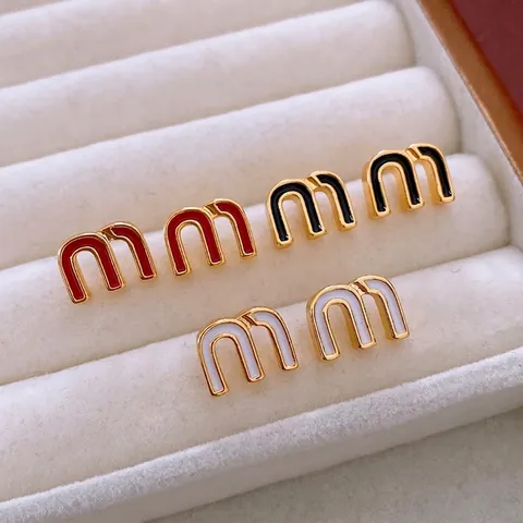 Vintage Enamel Letter Stud Earrings With Silver Earring Post Alloy Gold Plated Minimalist Fashion Jewelry For Women