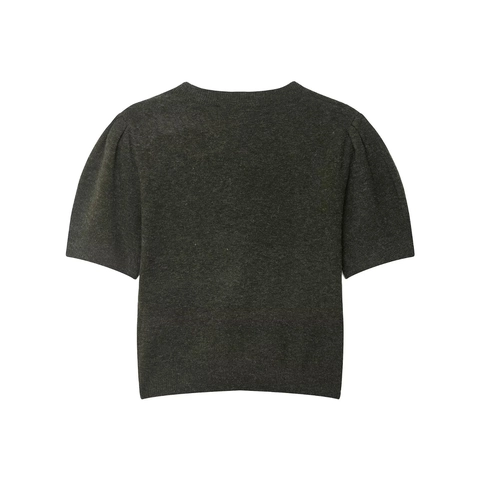 Women Short Sleeve Knitted Sweater Top Round Neck Elegant Solid Color Large Bow Decor Polyester Knit