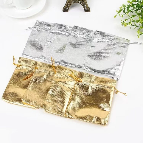 Lussuosi Sacchetti per Gioielli con Coulisse in Tessuto Metallico Oro Argento Piccoli Sacchetti Regalo per Matrimonio Festa Organizzazione