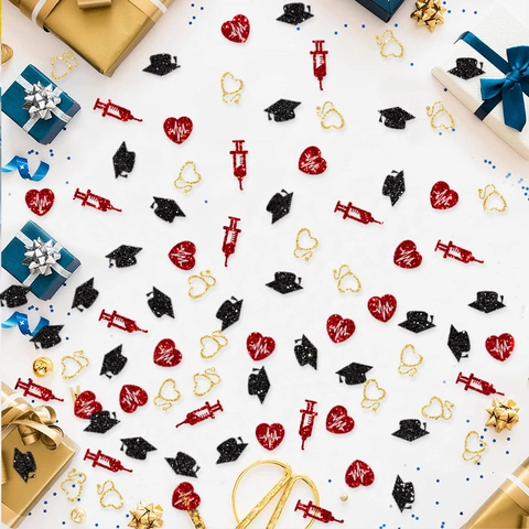 Confettis Fête Remise Diplôme Infirmière Médical Papier Pailleté Décoration Table Chapeau EKG Cœur Stéthoscope Seringue