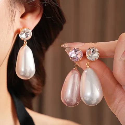 Teardrop Artificial Pearl Drop Earrings Rhinestone Vintage Elegant Wedding Party Jewelry For Women With Silver Earring Post