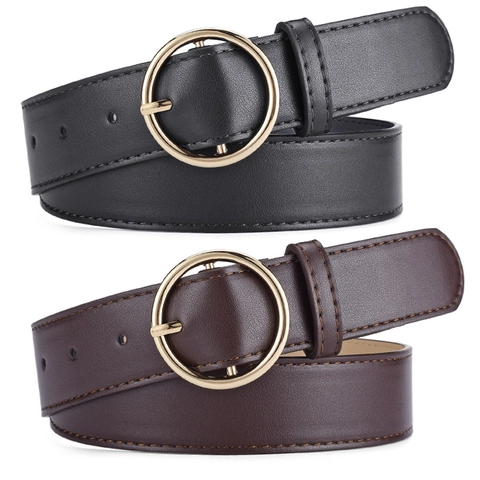Cintura In Pelle PU Moda Donna Con Fibbia Rotonda In Lega Versatile Semplice Fascia Decorativa Per Jeans Abiti Eleganti