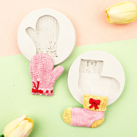 Kerst Want Sok Siliconen Vorm Breistructuur Fondant Taart Chocolade DIY Bakken Decoratie Gereedschap