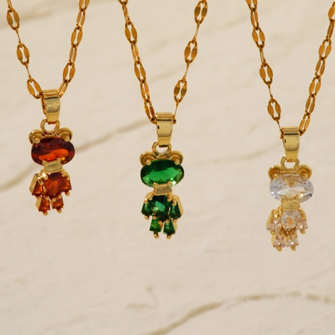 Copper Bear Pendant Necklace With Colorful Zircon Crystal Fashion Minimalist Light Luxury Jewelry For Women