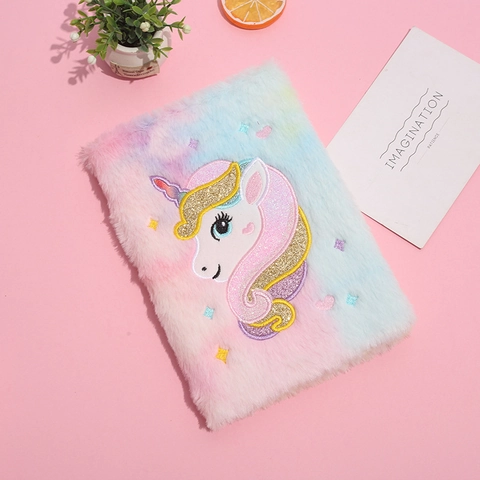 Quaderno In Peluche Unicorno Ricamato Paillettes Cancelleria Diario Per Studenti Scuola Ufficio Carino