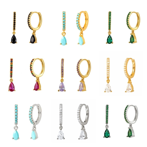 Teardrop Hoop Earrings With Silver Earring Post And Copper Zircon French Style Elegant Jewelry Accessories For Women