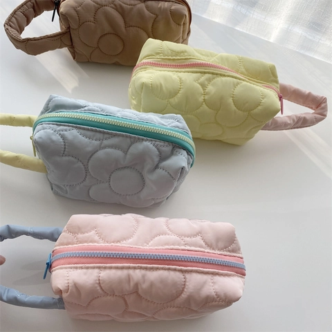 Trousse Per Trucco Trapuntata A Fiori Poliestere Organizzatore Di Bellezza Portatile Con Manico Pochette Con Cerniera Per Donne