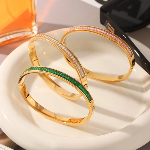 Luxus Edelstahl Zirkonia Armreif Für Damen Vergoldet Geometrischer Modeschmuck Wasserdicht Nicht Verblassendes Armband Geschenk