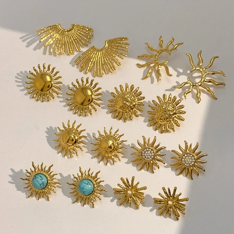 Γαλλικά Vintage Γεωμετρικά Σκουλαρίκια Ήλιος 18K Επιχρυσωμένο Ανοξείδωτο Ατσάλι Ουράνια Κοσμήματα Γυναικεία