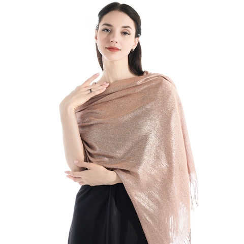 Dames Elegante Glitter Metallic Sjaal Schitterende Omslagdoek Met Kwastjes Voor Avondfeest Bruiloft Bal Zachte Polyester Decoratieve Wrap