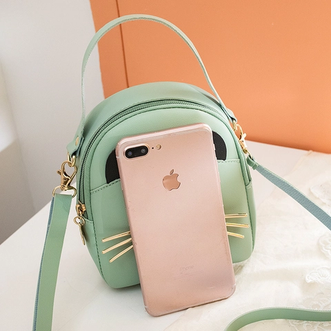Cute Women Mini Cat Backpack Synthetic Leather Crossbody Bag Small Fashion Rucksack Metallic Whiskers Heart Nose Phone Gift