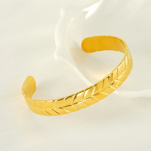 Bracciale Rigido Motivo Spiga Di Grano Acciaio Inossidabile Placcato Oro 18K Regolabile Gioielli Moda