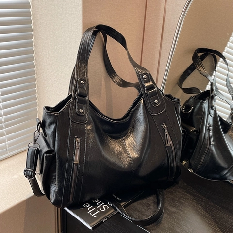 Borsa Tote Vintage Da Donna Grande Capacità Pelle PU Borchie Borsa A Tracolla Tasche Multiple Borsa A Mano Retro