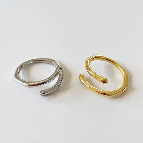 925 Sterling Silver Ring Minimalist Irregular Wave Double Layer Open Adjustable Geometric Jewelry For Women