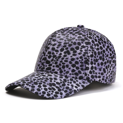 Gorra de Béisbol de Cuero PU con Estampado de Leopardo para Mujer Sombrero de Sol con Ala Curva Ajustable Casual