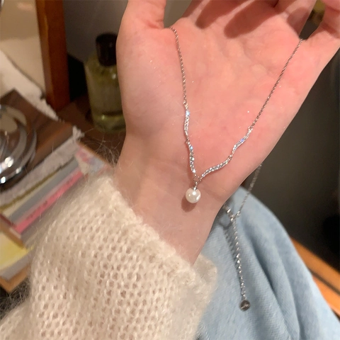 Collana Con Ciondolo Perla Artificial Zircone Elegante Semplice Lusso Placcato Oro Argento Catena Clavicola Accessorio Moda Donna