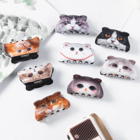 Pinza Para El Cabello Creativa Con Forma De Gato De Acrílico Con Estampado Animal Realista Accesorio De Peinado Lindo