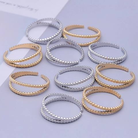 304 Stainless Steel Double Layer Beads Open Ring Adjustable Minimalist Geometric Retro Fashion Jewelry For Women