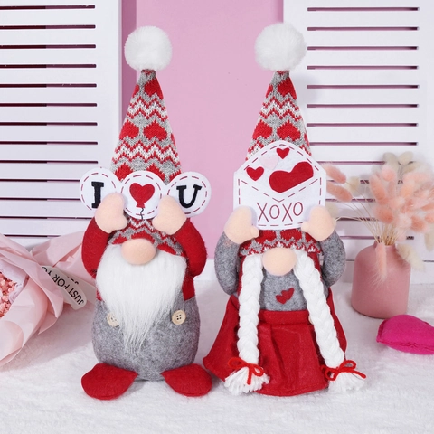 Valentine's Day Gnome Plush Faceless Doll Nordic Rudolph Heart Decoration For Home Wedding Mother's Day Holiday Party Ornament