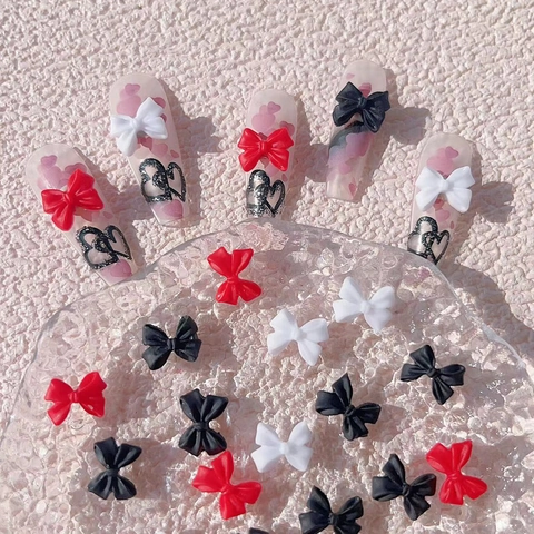 Schleifen Nagelkunst Charms Matte Harz 3D Bogen Dekorationen Für Maniküre DIY Handwerk Rot Weiß Schwarz
