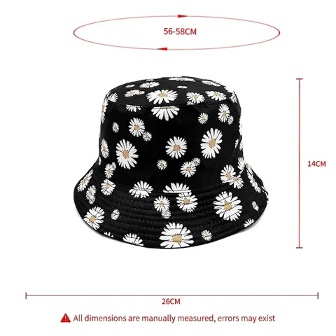 Reversible Daisy Print Bucket Hat Cotton Canvas Sun Protection Summer Outdoor Travel Fisherman Hat Women Men