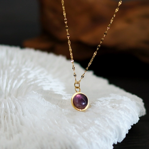 Collana Pendente Pietra Rotonda Placcato Oro 18K Acciaio Inossidabile Agata Naturale Lunetta Minimalista Gioielli Donna