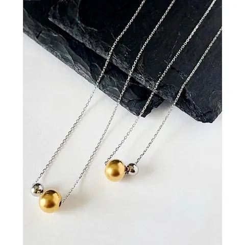 Collier Pendentif en Acier Titane Minimaliste Plaqué Or 18K Perles Rondes Mélangées Or Argent Bijoux de Mode Elégante pour Femmes