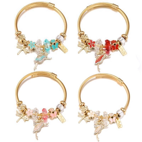 Bracciale Con Ciondoli Ballerina Di Danza Classica In Acciaio Inossidabile Braccialetto Regolabile Perline Resina Lega Pendente