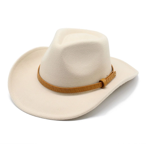 Cappello Da Cowboy Occidentale Tesa Larga Feltro Fedora Stile Vintage Con Fascia In Pelle PU Corda Antivento Regolabile Unisex