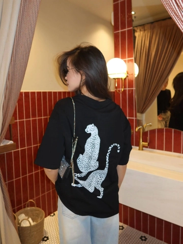 T-Shirt Da Donna In Cotone Oversize Stampa Leopardo Sul Retro Girocollo Manica Corta Streetwear Casual Top Largo