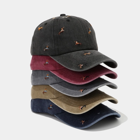Gorra De Béisbol De Algodón Lavado Bordado De Perro Salchicha Vintage Sombrero Ajustable
