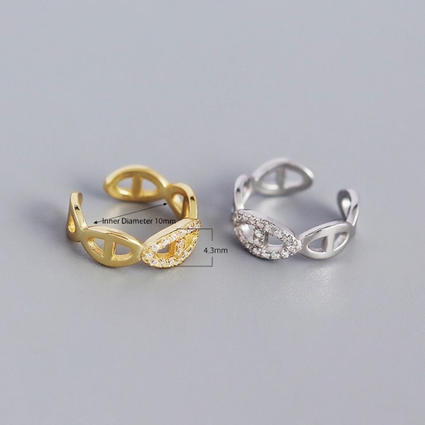 Ear Cuffs En Argent Sterling 925 Design Maillon De Chaîne Boucles D'oreilles Sans Piercing Zirconium Mode Femme