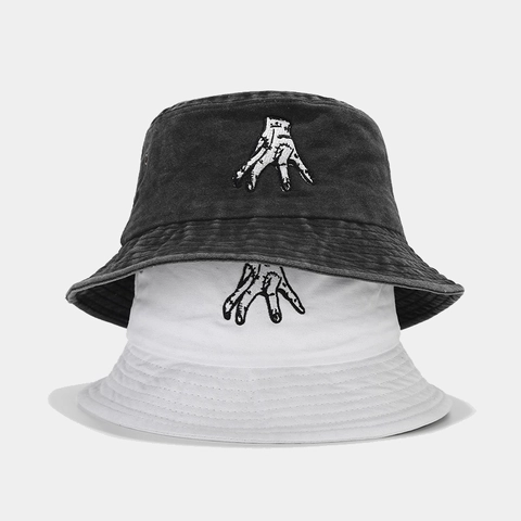 Chapeau Bob En Coton Lavé Avec Broderie Main Design Vintage Distressed Protection Solaire Outdoor Style Gothique