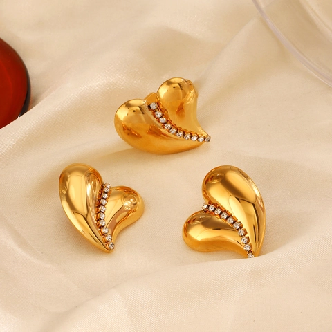 Hartsieraden 18K Verguld Roestvrij Staal Rhinestone Oorbellen En Ring Mode Minimalistisch Dames