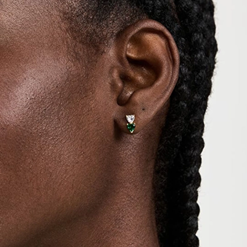 Orecchini A Doppio Cuore In Zirconia Con Perno In Argento 925 Forma Di Cuore Giuntato Gioielli Di Moda