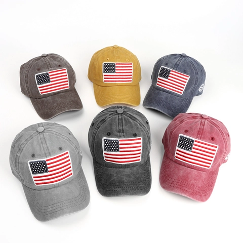 Berretto da Baseball in Cotone Lavato Vintage con Bandiera Americana Ricamata USA AMERICA Lettera Cappello da Sole Regolabile