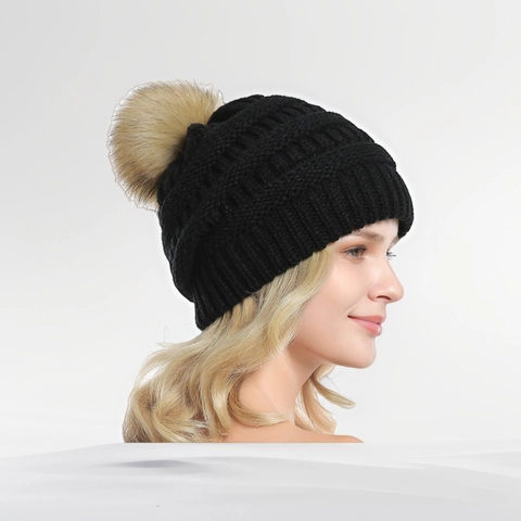 Strickmütze Mit Kunstfell Bommel Winter Warm Weich Zopfmuster Outdoor Skull Cap Für Damen Und Herren