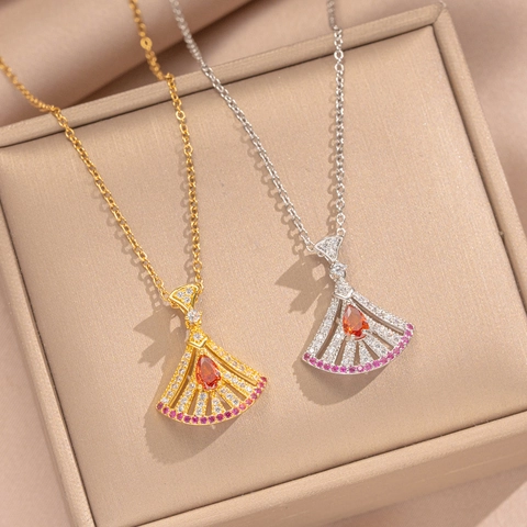 Waaivormige Hanger Ketting Koper 18K Verguld Roestvrij Staal Zirkonia Druppelsteen Luxe Sieraden