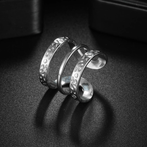 INS Style Titanium Steel Hammered Texture Spiral Open Ring For Women 18K Gold Plated Irregular Geometric Hip Hop Retro Jewelry