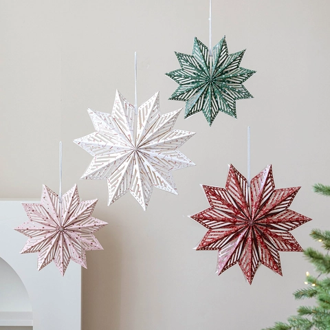 3D Hollow Paper Star Snowflake Hanging Ornaments Nordic Minimalist Christmas Party Home Window Ceiling Decor