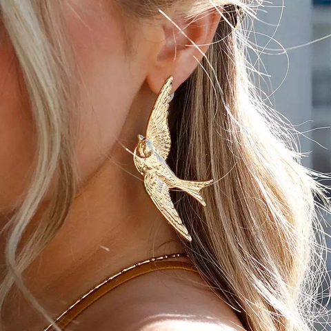 Orecchini A Forma Di Rondine Vintage Acciaio Inossidabile Piuma Strutturata Grande Design Dichiarazione Gioielli Per Donne