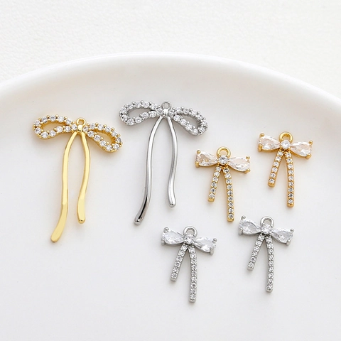 Bowknot Anhänger Mit Zirkon Vergoldete Kupfer Charms DIY Schmuckherstellung Halsketten Armbänder Ohrringe Elegante Fundstücke