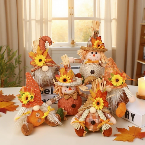 Gnomo Spaventapasseri Di Peluche Ringraziamento Decorazione Autunnale Girasole Iuta Lavorato A Maglia Senza Volto