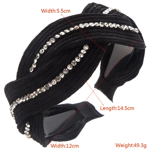 Cerchietto Donna Vintage Nodo a Croce con Strass Fascia Capelli Larga in Velluto a Coste Antiscivolo Accessori Capelli Party Retro