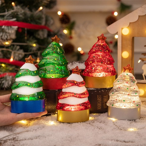Luce Notturna A LED Per Albero Di Natale Decorazione Da Tavolo Con Glitter Liquidi PVC Ornamento Luminoso Per Feste