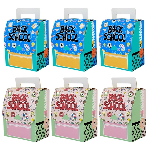 Back To School Theme Paper Gift Candy Boxes Backpack Shaped Cartoon Stationery Print Portable Handle Party Favors