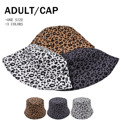 Sombrero de Pescador de Algodón con Estampado de Leopardo Ala Ancha Copa Plana Protección Solar Viaje para Hombre Mujer