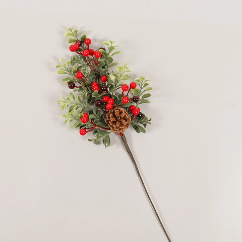 Artificial Christmas Berry Branch With Pinecone And Green Leaves For Holiday Home Decor Floral Arrangement
