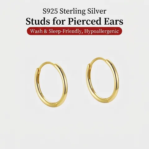 Pendientes de Aro de Plata de Ley 925 Maciza para Mujeres Hombres Hebilla de Oreja Circular Geométrica Minimalista