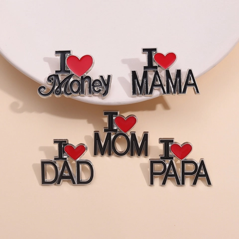Legering Gelakt Hart Letter Broche I Love Money MAMA DAD Pin Voor Familie Cadeau Mode Sieraden Badge
